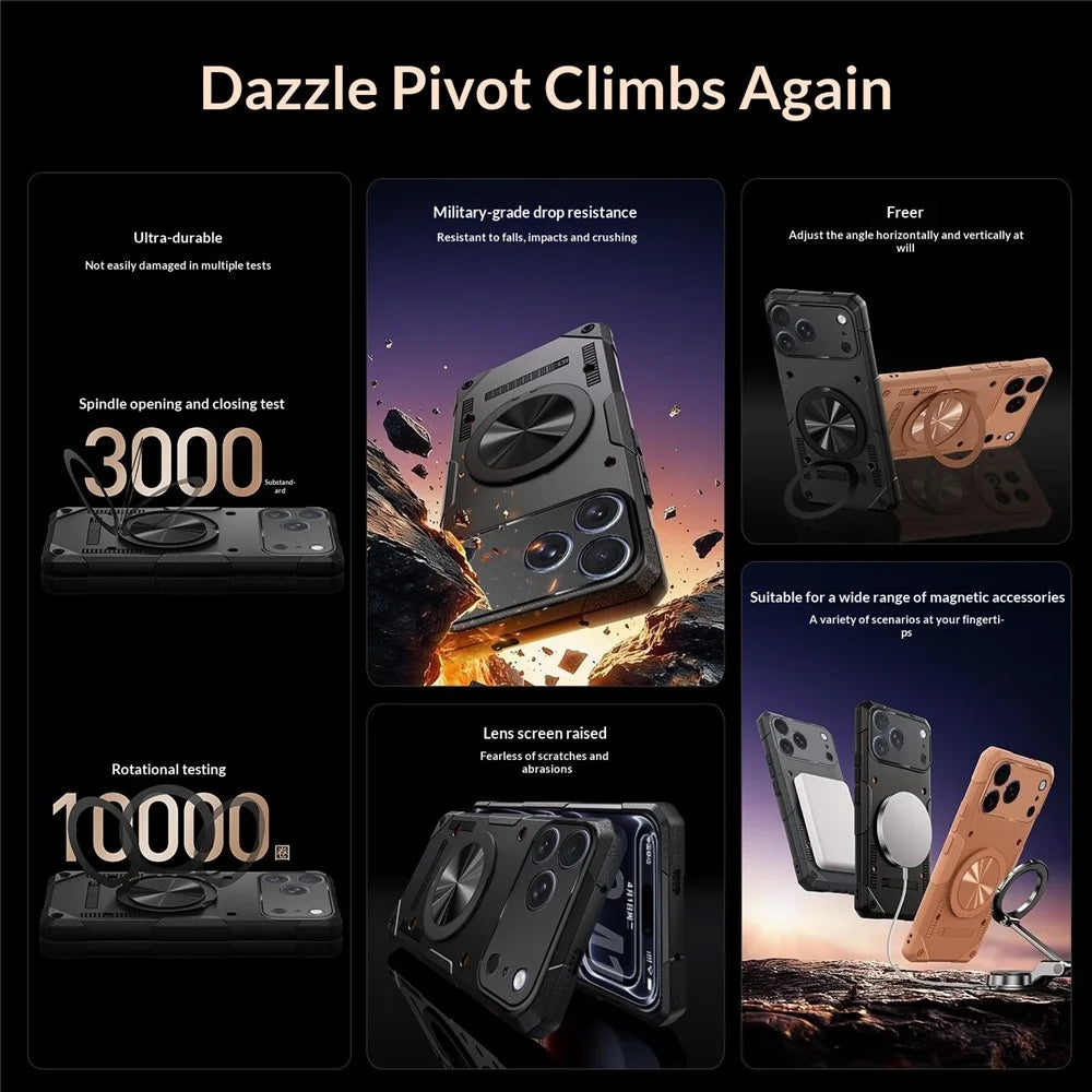For iPhone 17 Pro Max Magnetic Case 360° Rotating Ring Kickstand TPU Phone Cover - Black - 5