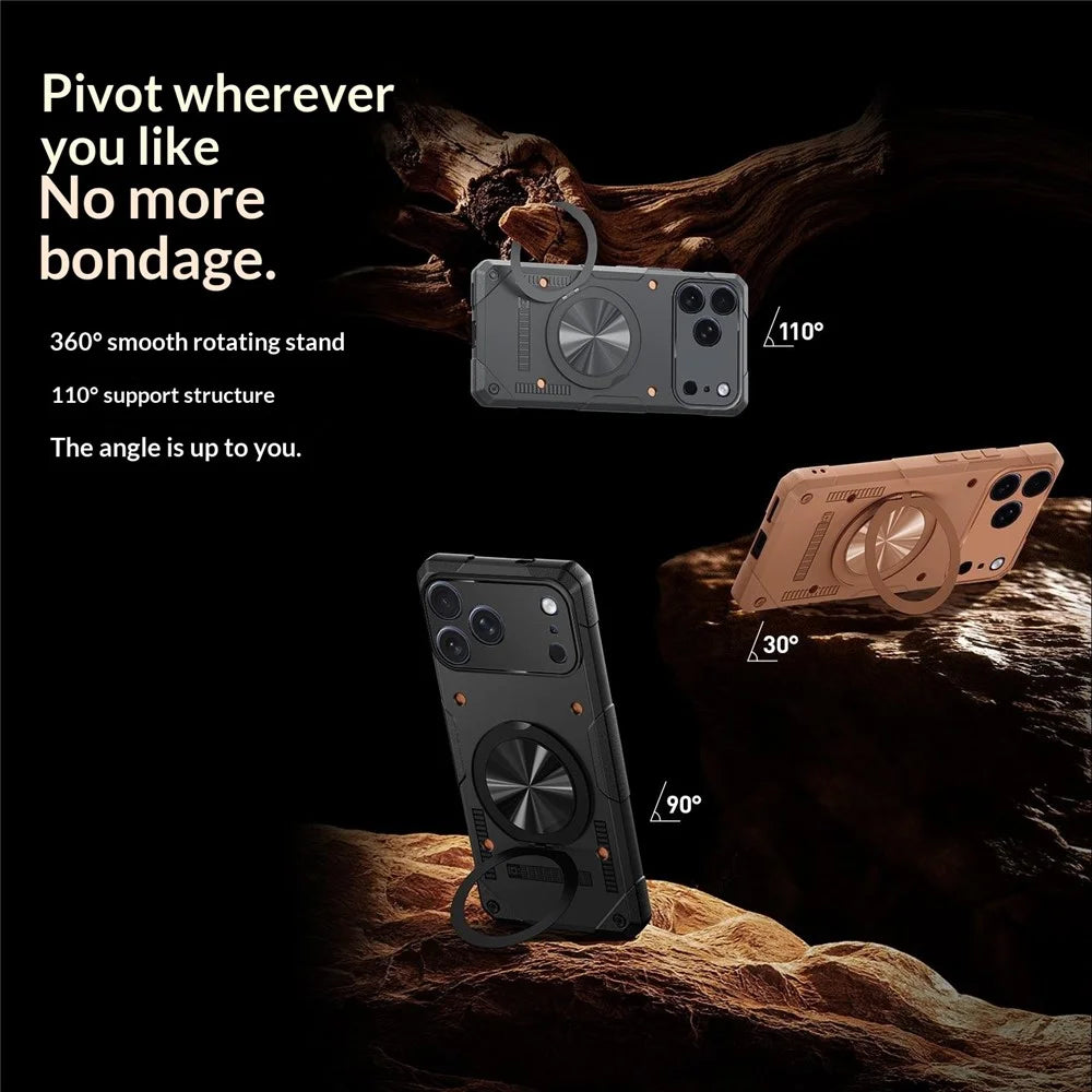 For iPhone 17 Pro Max Magnetic Case 360° Rotating Ring Kickstand TPU Phone Cover - Black - 7