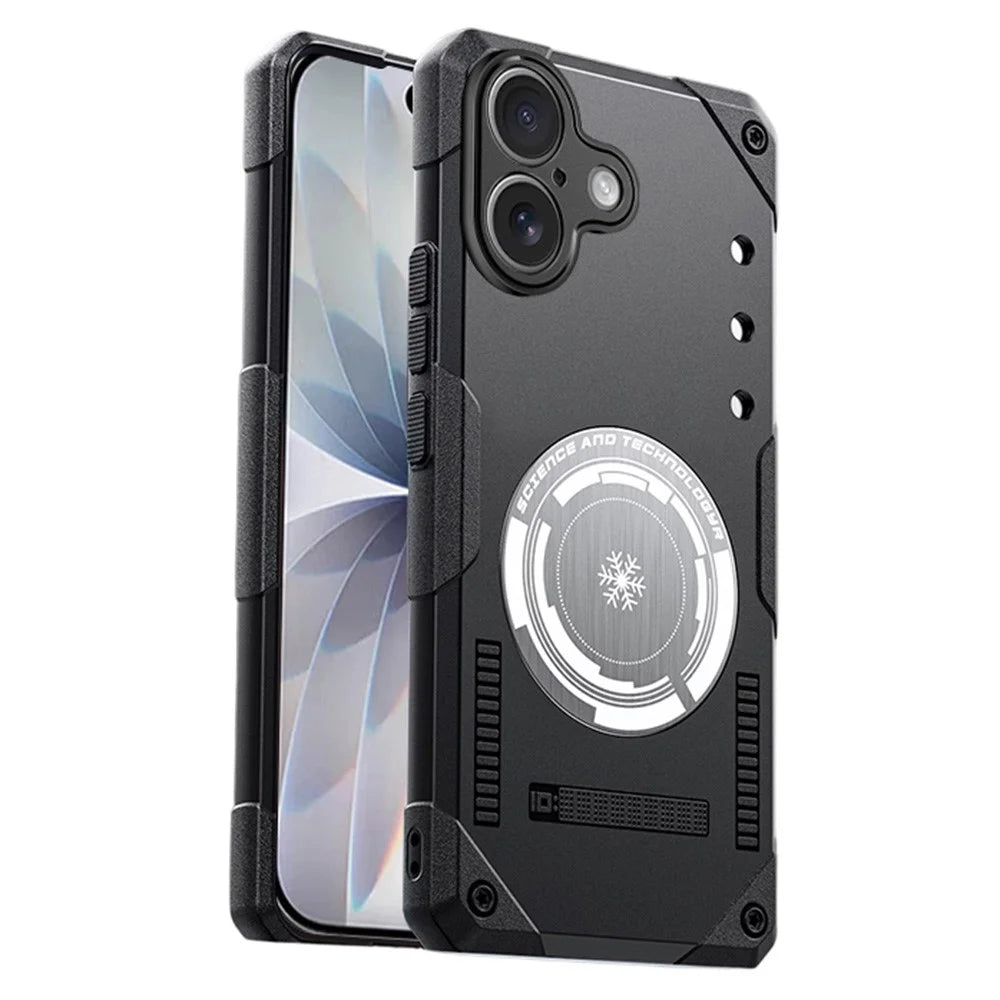 For iPhone 16 Case Graphene Cooling TPU + PC Armor Shockproof Phone Cover - Black - 1