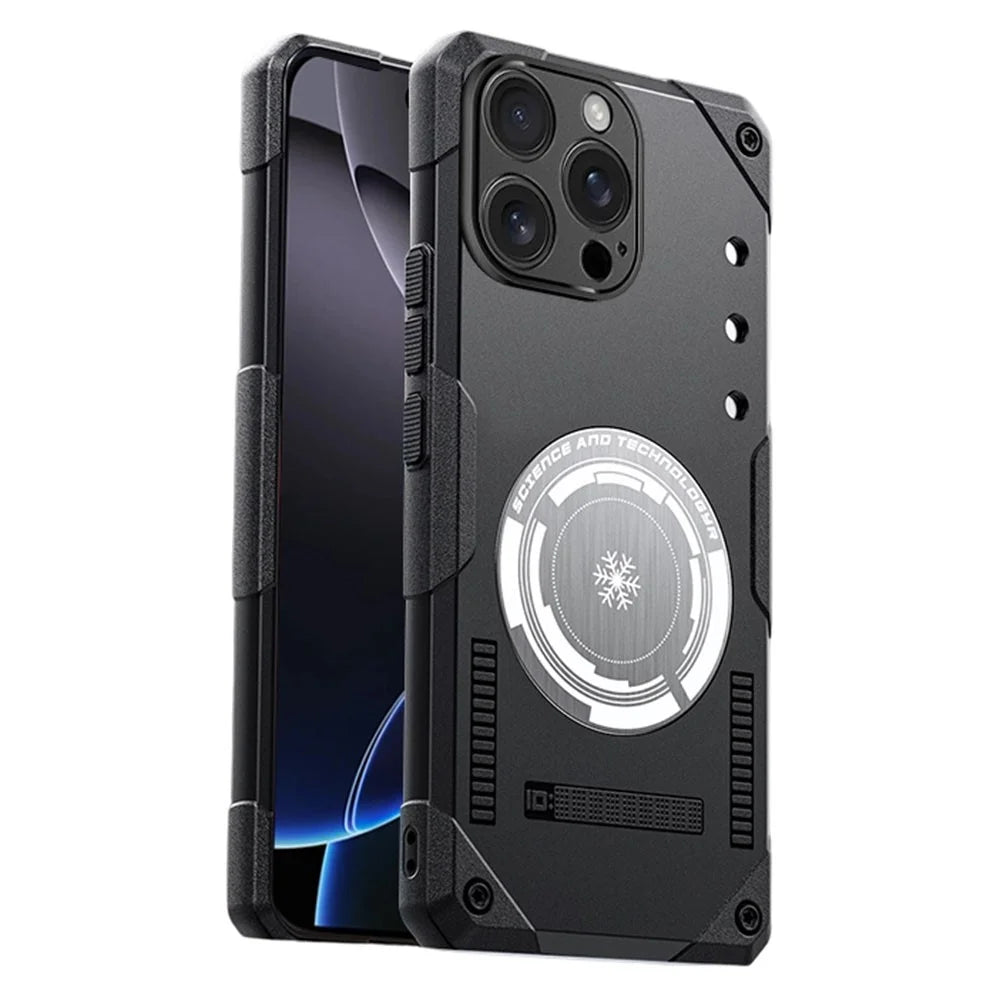 For iPhone 16 Pro Case Graphene Cooling TPU + PC Armor Shockproof Phone Cover - Black - 1