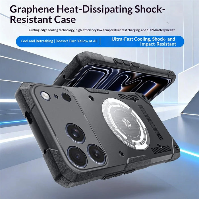 For iPhone 17 Pro Max Case Graphene Cooling TPU + PC Armor Shockproof Phone Cover - Black - 2