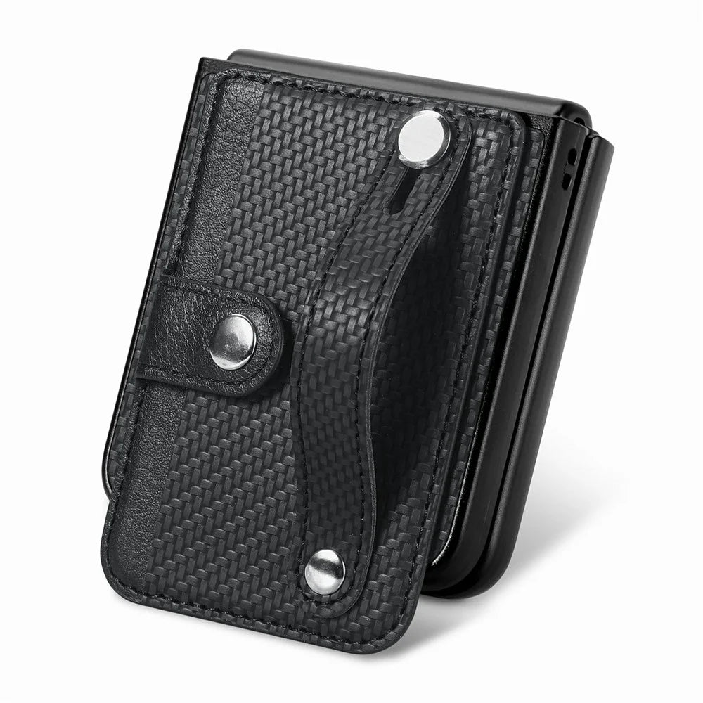 For Samsung Galaxy Z Flip8 Case Wristband Anti-Drop Leather Back Cover Card Holder - Black - 4