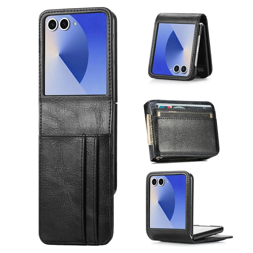 For Samsung Galaxy Z Flip8 Case Multi-Card Slot Leather Protective Phone Back Cover - Black - 1