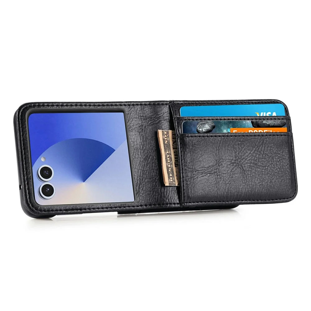 For Samsung Galaxy Z Flip7 5G Case Multi-Card Slot Leather Protective Phone Back Cover - Black - 4