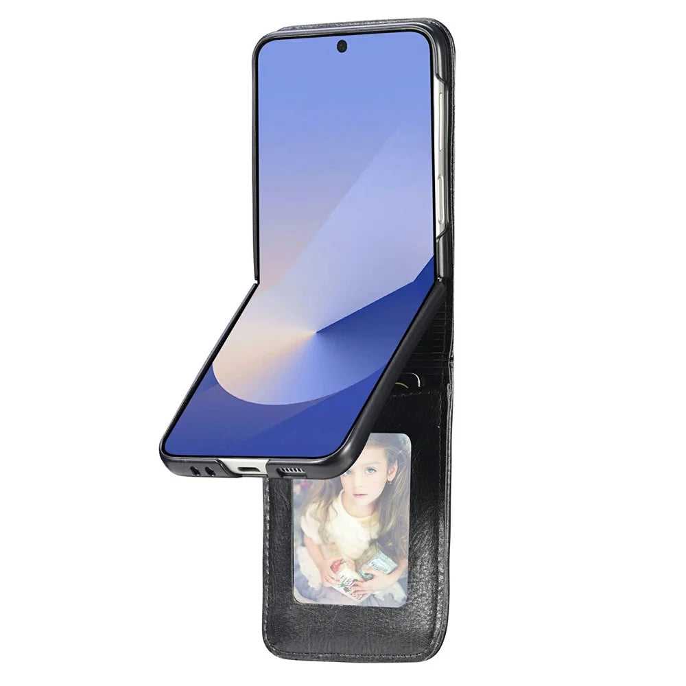 For Samsung Galaxy Z Flip7 5G Case Multi-Card Slot Leather Protective Phone Back Cover - Black - 5