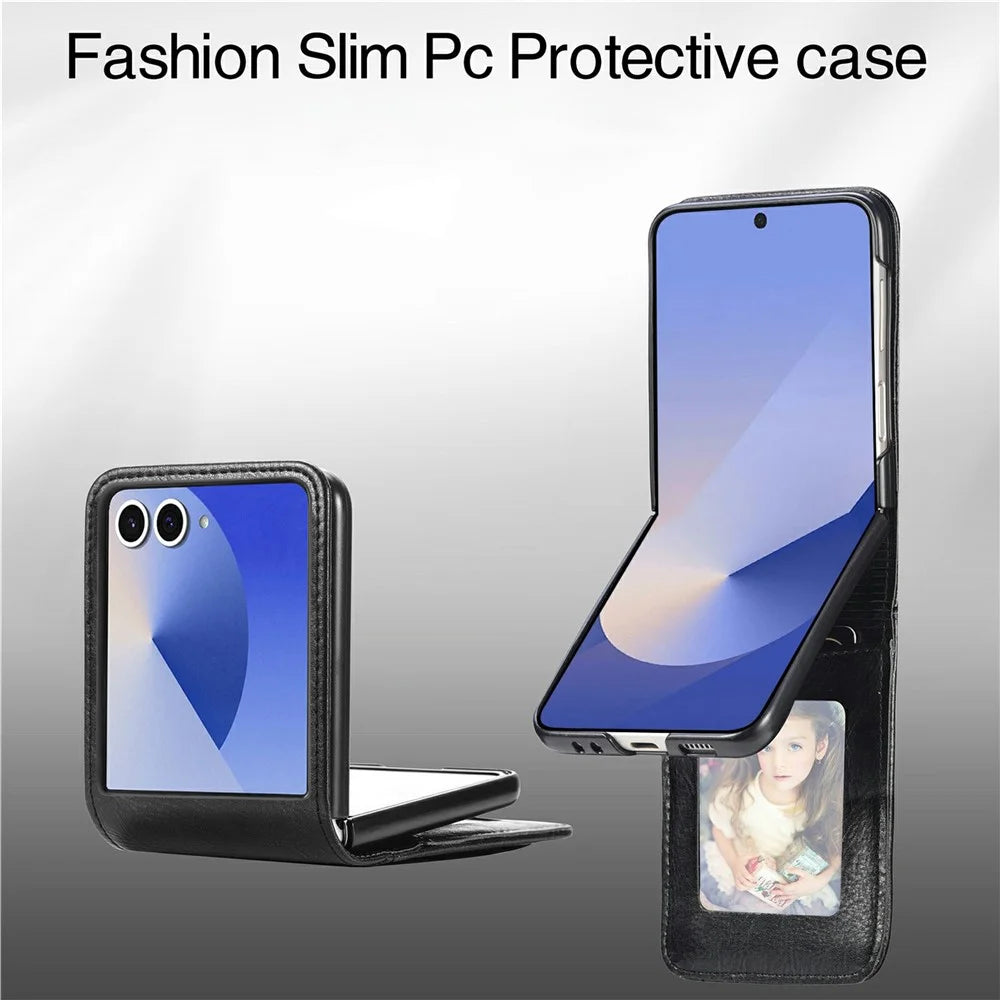 For Samsung Galaxy Z Flip7 5G Case Multi-Card Slot Leather Protective Phone Back Cover - Black - 6