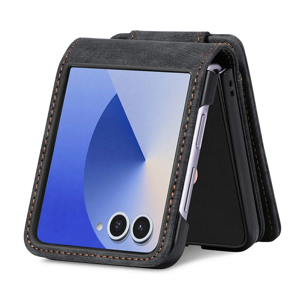 For Samsung Galaxy Z Flip7 5G Case Detachable 2-in-1 Card Slots Zipper Leather + PC Phone Cover - Black - 3
