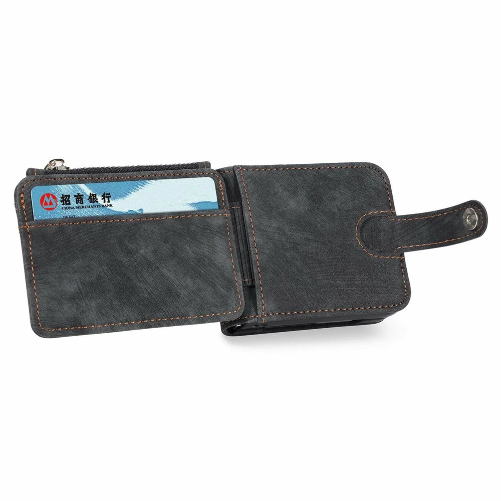 For Samsung Galaxy Z Flip7 5G Case Detachable 2-in-1 Card Slots Zipper Leather + PC Phone Cover - Black - 4