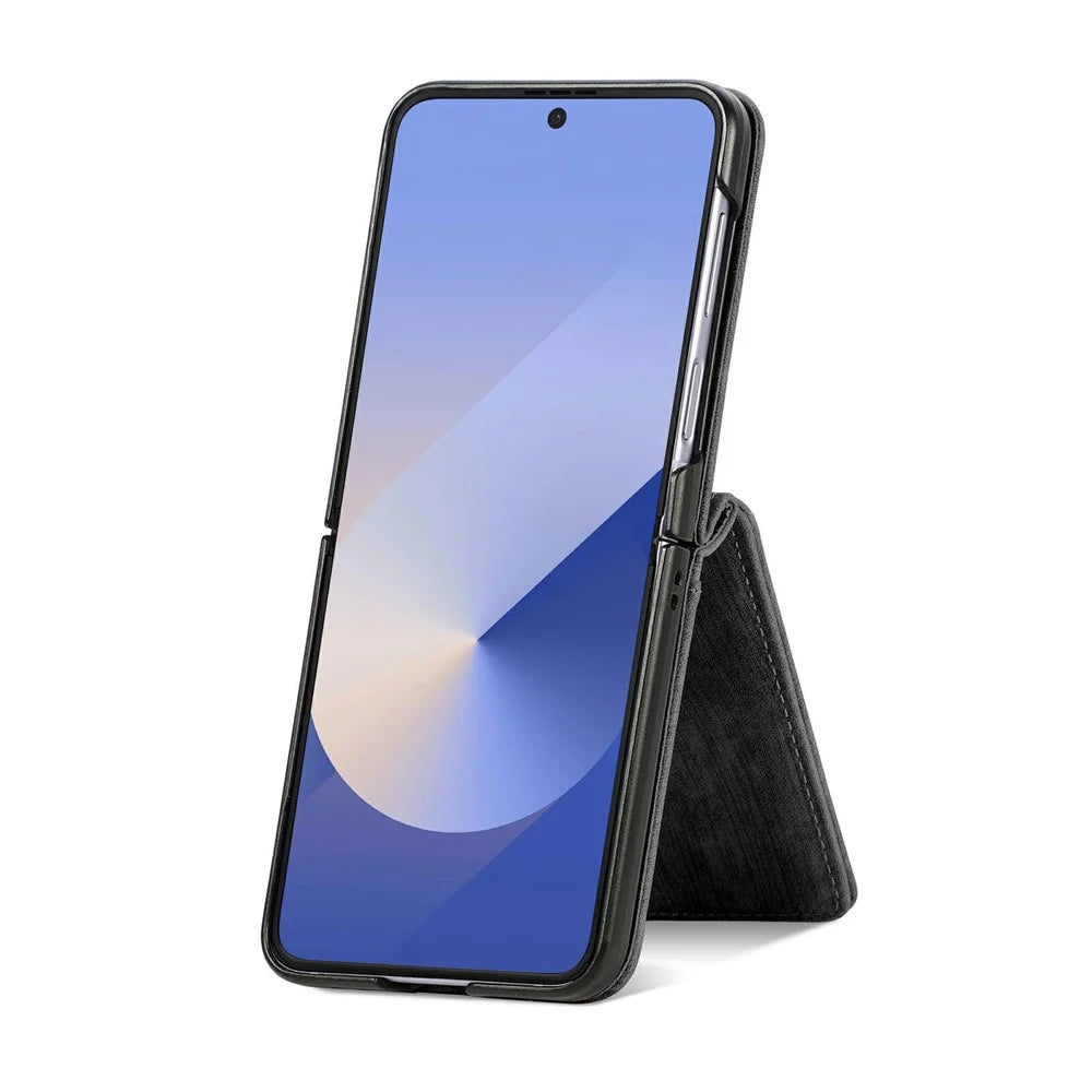 For Samsung Galaxy Z Flip7 5G Case Detachable 2-in-1 Card Slots Zipper Leather + PC Phone Cover - Black - 7