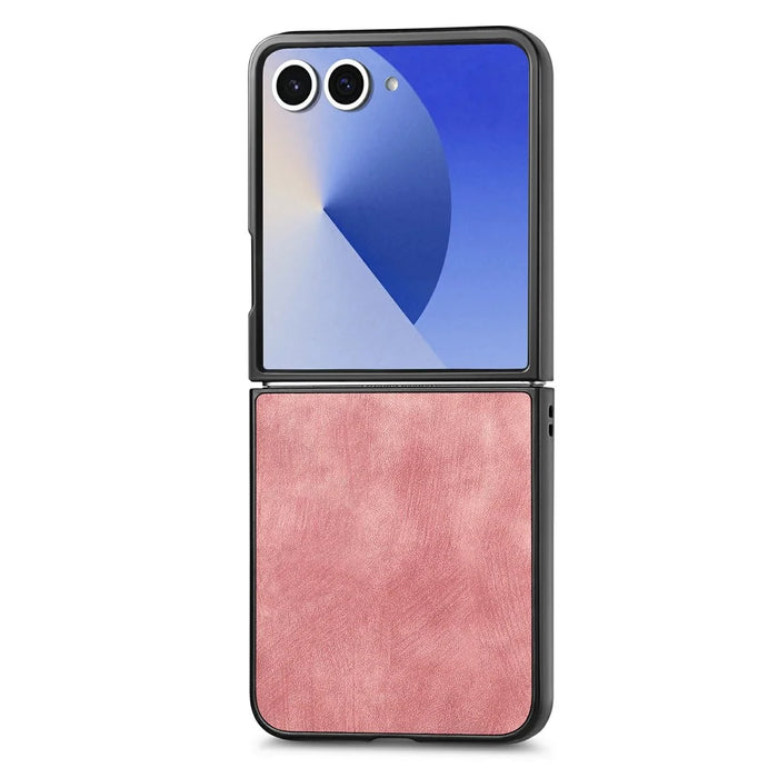 For Samsung Galaxy Z Flip8 Case Shockproof Slim Retro Leather Phone Back Cover - Pink - 1