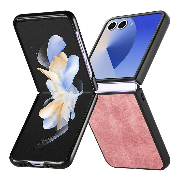 For Samsung Galaxy Z Flip8 Case Shockproof Slim Retro Leather Phone Back Cover - Pink - 3
