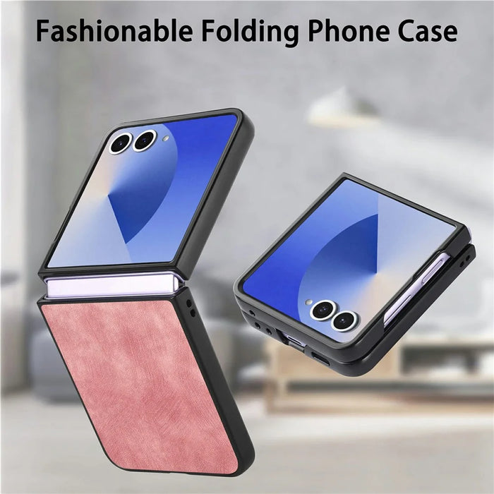 For Samsung Galaxy Z Flip8 Case Shockproof Slim Retro Leather Phone Back Cover - Pink - 4