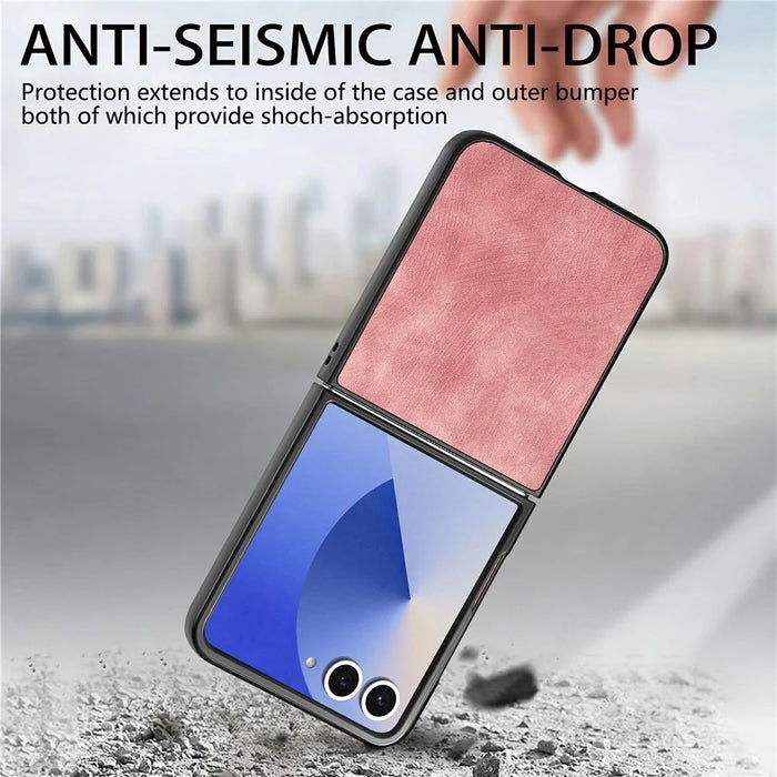 For Samsung Galaxy Z Flip8 Case Shockproof Slim Retro Leather Phone Back Cover - Pink - 5