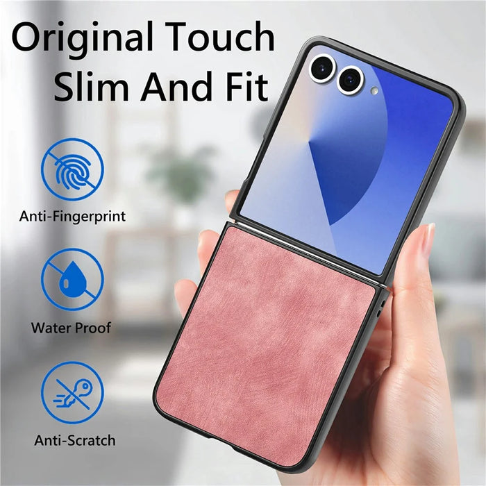 For Samsung Galaxy Z Flip8 Case Shockproof Slim Retro Leather Phone Back Cover - Pink - 6