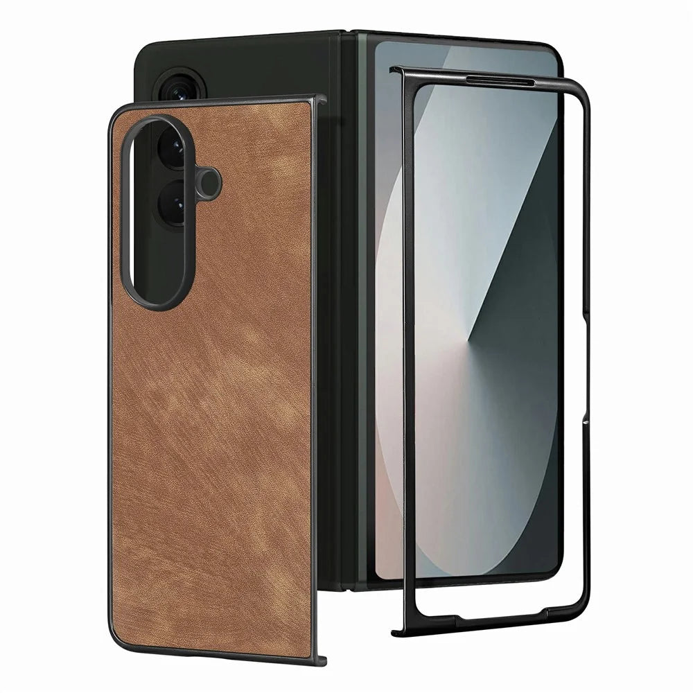 For Samsung Galaxy Z Fold8 Ultra Case Shockproof Slim Retro Leather Phone Back Cover - Brown - 2