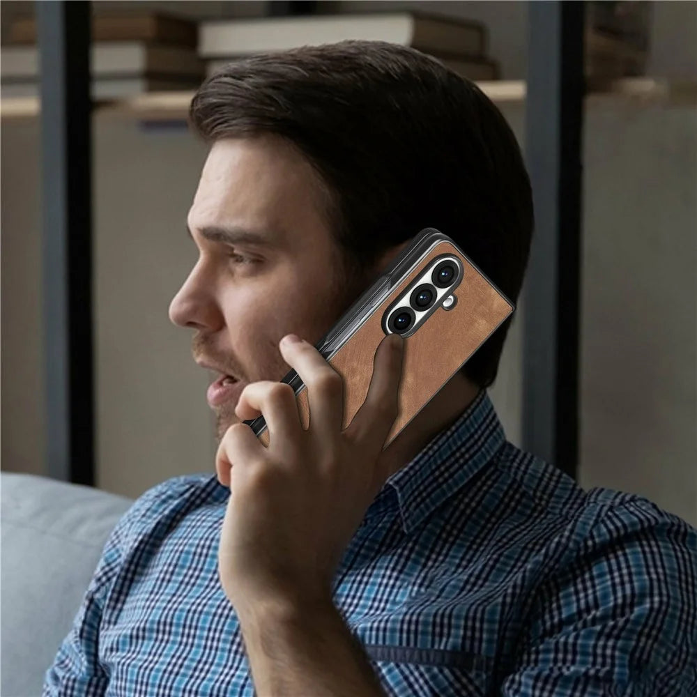 For Samsung Galaxy Z Fold8 Ultra Case Shockproof Slim Retro Leather Phone Back Cover - Brown - 7