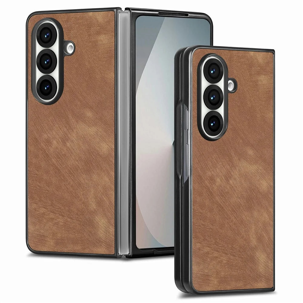 For Samsung Galaxy Z Fold7 5G Case Shockproof Slim Retro Leather Phone Back Cover - Brown - 1