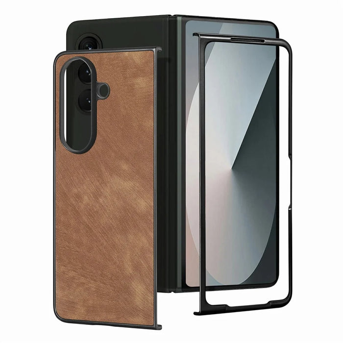 For Samsung Galaxy Z Fold7 5G Case Shockproof Slim Retro Leather Phone Back Cover - Brown - 2