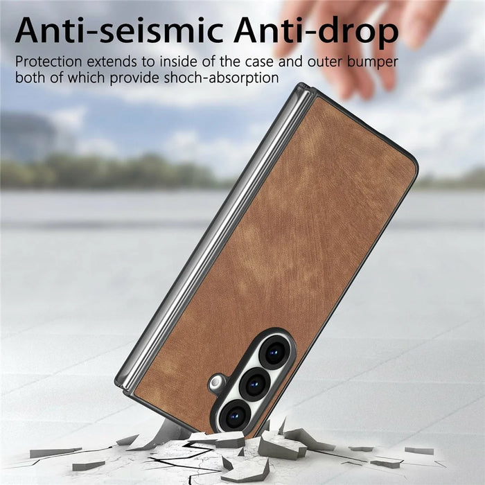 For Samsung Galaxy Z Fold7 5G Case Shockproof Slim Retro Leather Phone Back Cover - Brown - 4