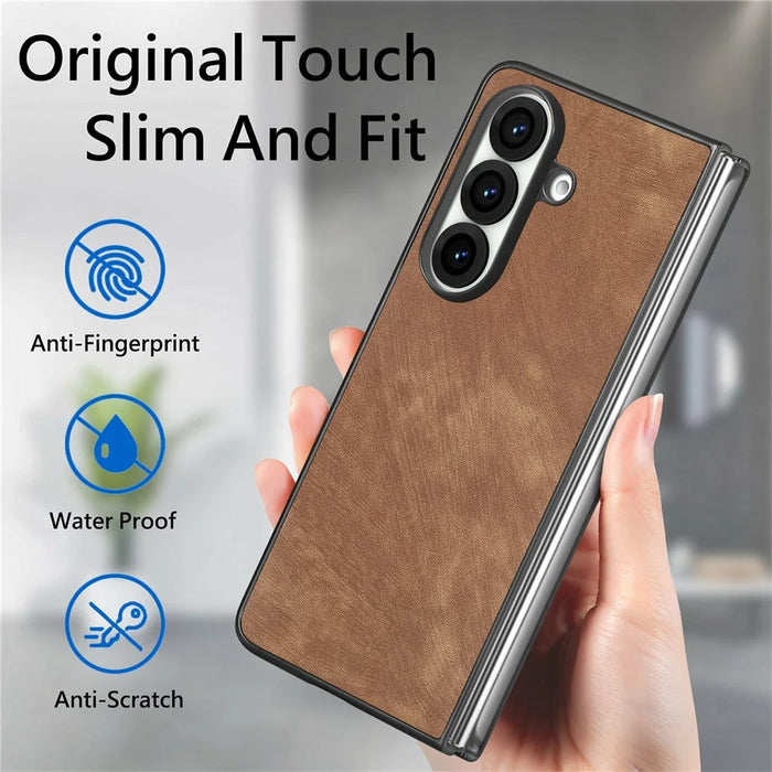 For Samsung Galaxy Z Fold7 5G Case Shockproof Slim Retro Leather Phone Back Cover - Brown - 5