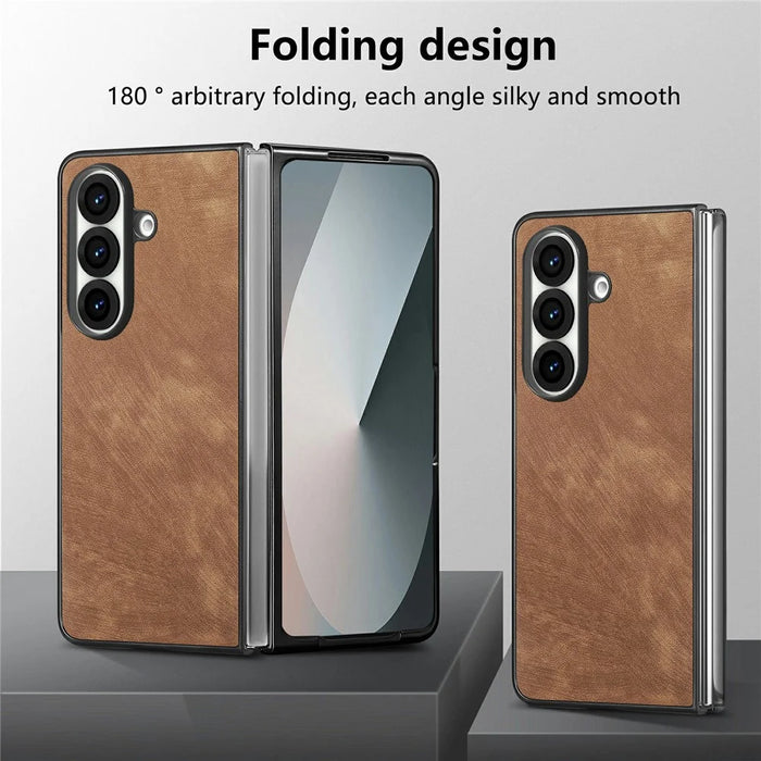 For Samsung Galaxy Z Fold7 5G Case Shockproof Slim Retro Leather Phone Back Cover - Brown - 6