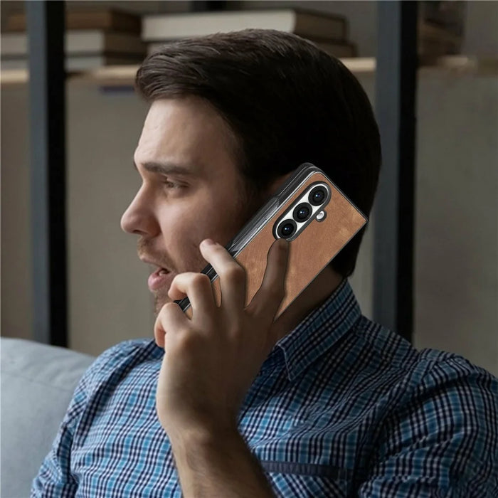 For Samsung Galaxy Z Fold7 5G Case Shockproof Slim Retro Leather Phone Back Cover - Brown - 7