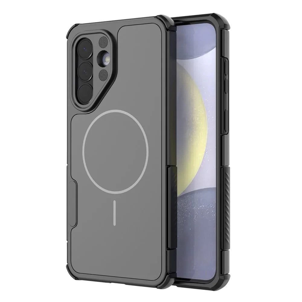 For Samsung Galaxy A57 5G Magnetic Case Shockproof Airbag PC+TPU Phone Cover - Black - 1