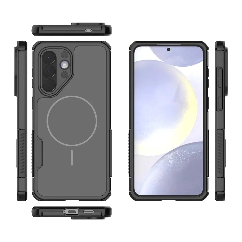 For Samsung Galaxy A57 5G Magnetic Case Shockproof Airbag PC+TPU Phone Cover - Black - 5