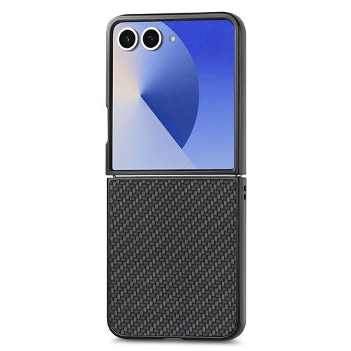 For Samsung Galaxy Z Flip8 Case Carbon Fiber Texture PU Leather + PC + TPU Phone Cover - Black - 1