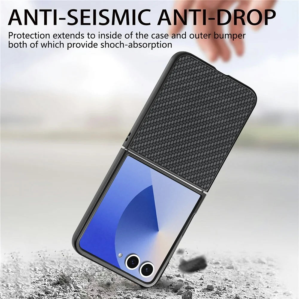 For Samsung Galaxy Z Flip8 Case Carbon Fiber Texture PU Leather + PC + TPU Phone Cover - Black - 4