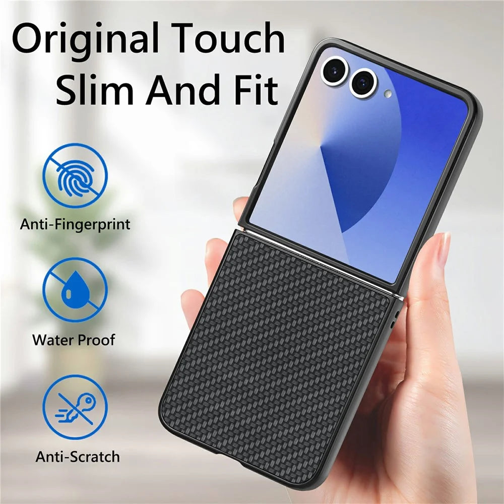 For Samsung Galaxy Z Flip8 Case Carbon Fiber Texture PU Leather + PC + TPU Phone Cover - Black - 5