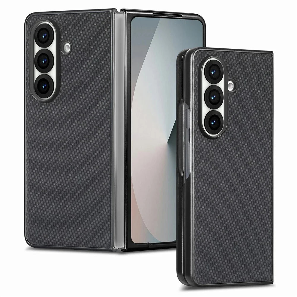 For Samsung Galaxy Z Fold8 Ultra Case Carbon Fiber Texture PU Leather + PC + TPU Phone Cover - Black - 1