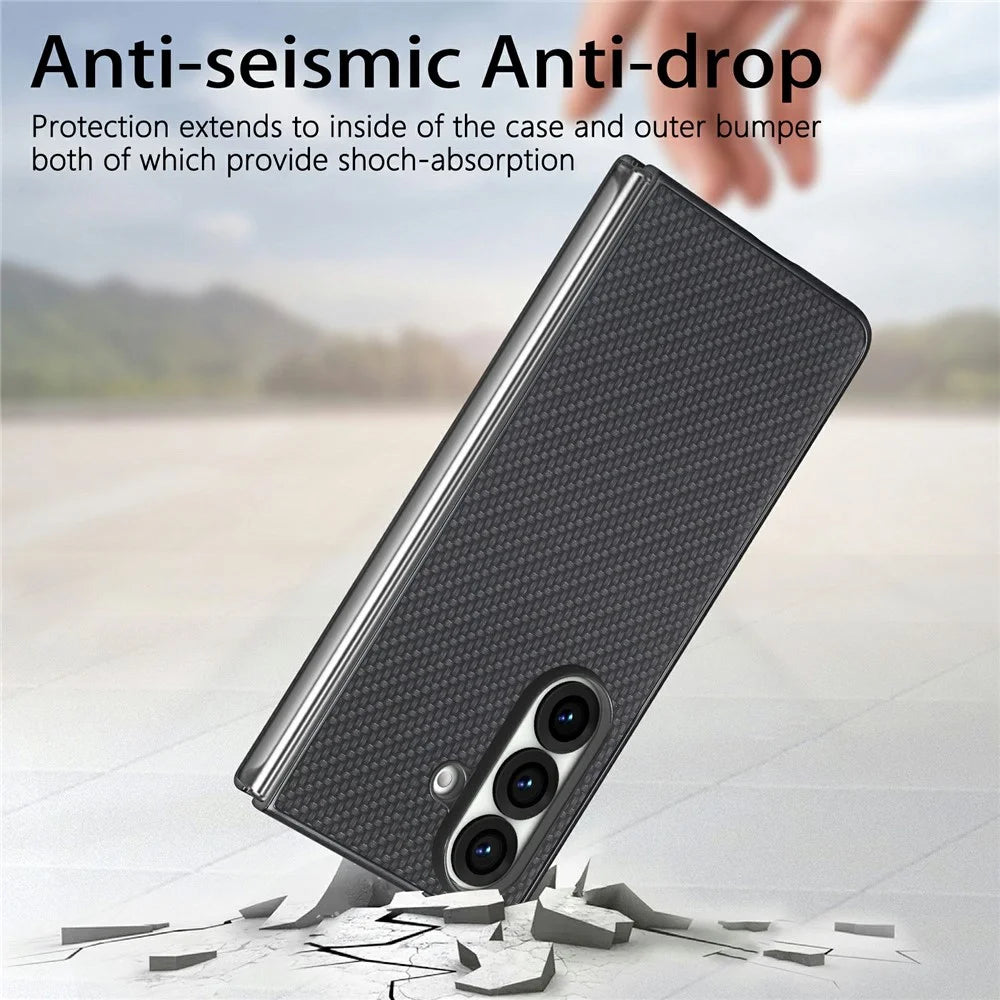 For Samsung Galaxy Z Fold7 5G Case Carbon Fiber Texture PU Leather + PC + TPU Phone Cover - Black - 4