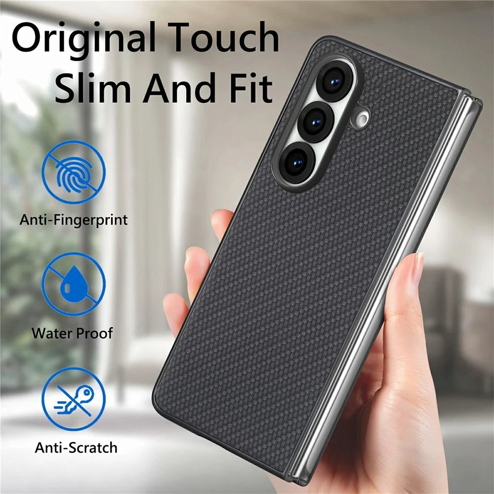 For Samsung Galaxy Z Fold7 5G Case Carbon Fiber Texture PU Leather + PC + TPU Phone Cover - Black - 5