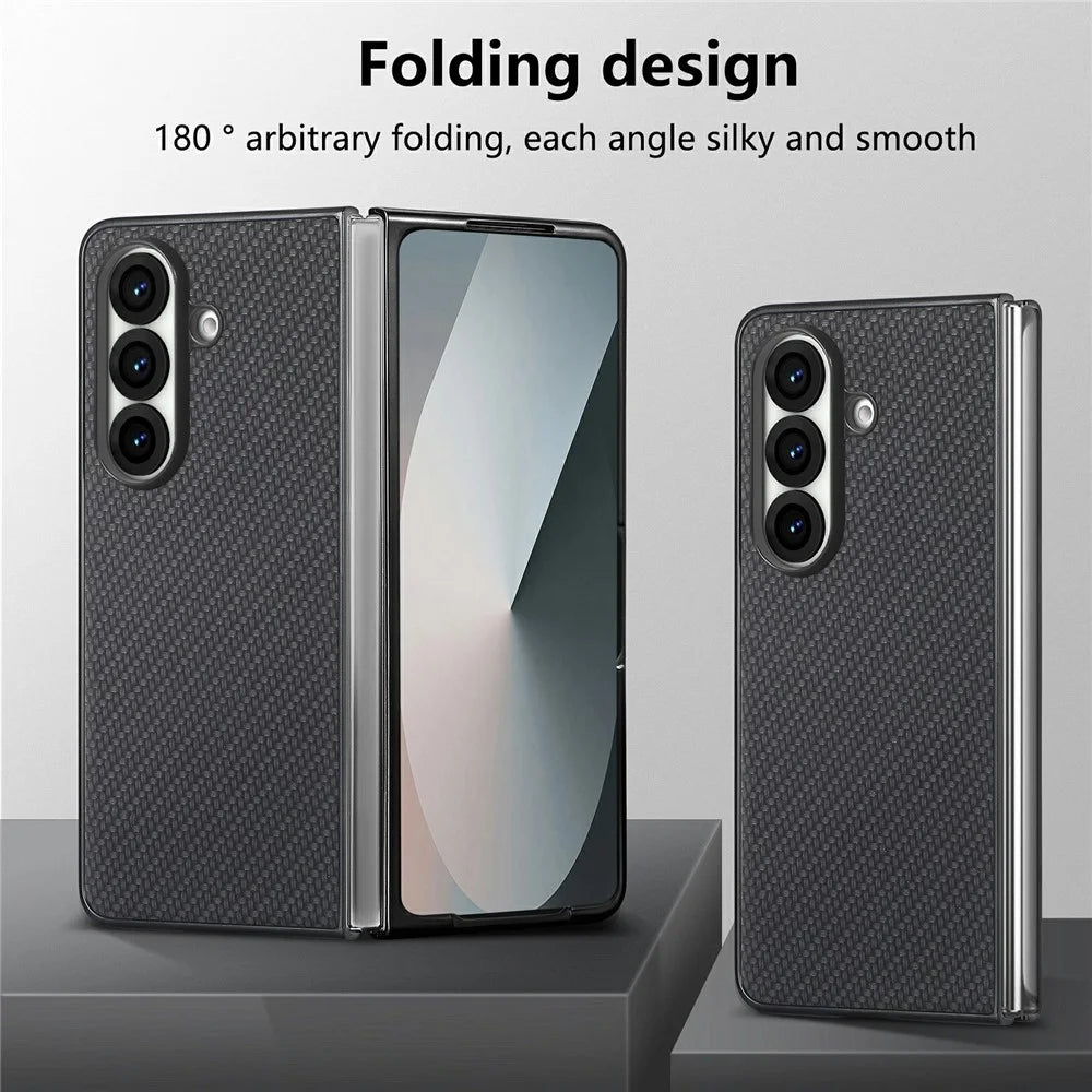 For Samsung Galaxy Z Fold7 5G Case Carbon Fiber Texture PU Leather + PC + TPU Phone Cover - Black - 6