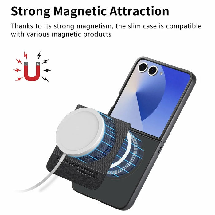 For Samsung Galaxy Z Flip8 Magnetic Case Denim Texture Leather + PC Shockproof Phone Cover - Black - 5