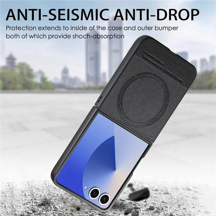 For Samsung Galaxy Z Flip8 Magnetic Case Denim Texture Leather + PC Shockproof Phone Cover - Black - 6