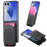 For Samsung Galaxy Z Flip8 Magnetic Case with Card Bag Denim Texture Leather Back Cover - Black - 1