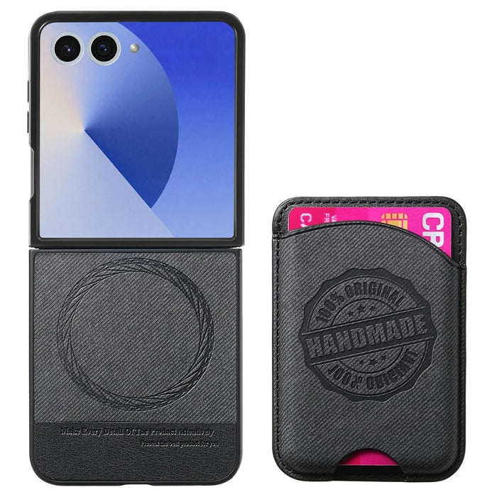 For Samsung Galaxy Z Flip8 Magnetic Case with Card Bag Denim Texture Leather Back Cover - Black - 3