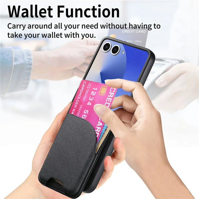 For Samsung Galaxy Z Flip8 Magnetic Case with Card Bag Denim Texture Leather Back Cover - Black - 6