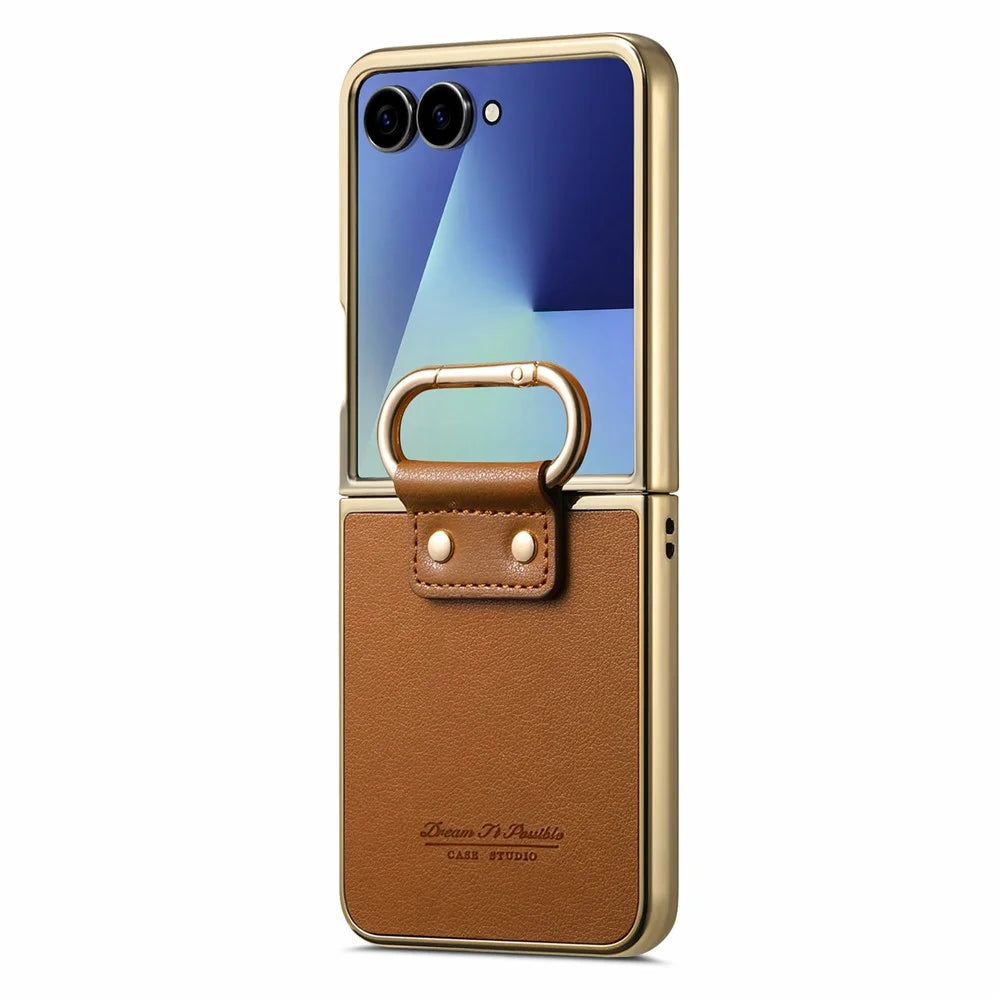 For Samsung Galaxy Z Flip8 Case Button Hook Design Kickstand PU Leather Phone Back Cover - Brown - 2