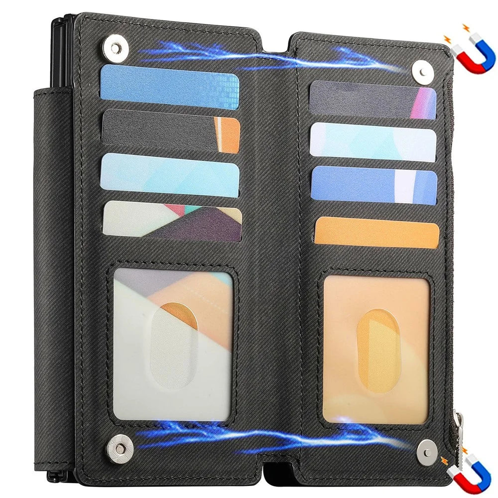 For Samsung Galaxy Z Fold8 Ultra Magnetic Case Detachable Wallet Stand Cloth Texture Leather + PC + TPU Phone Cover - Black - 2