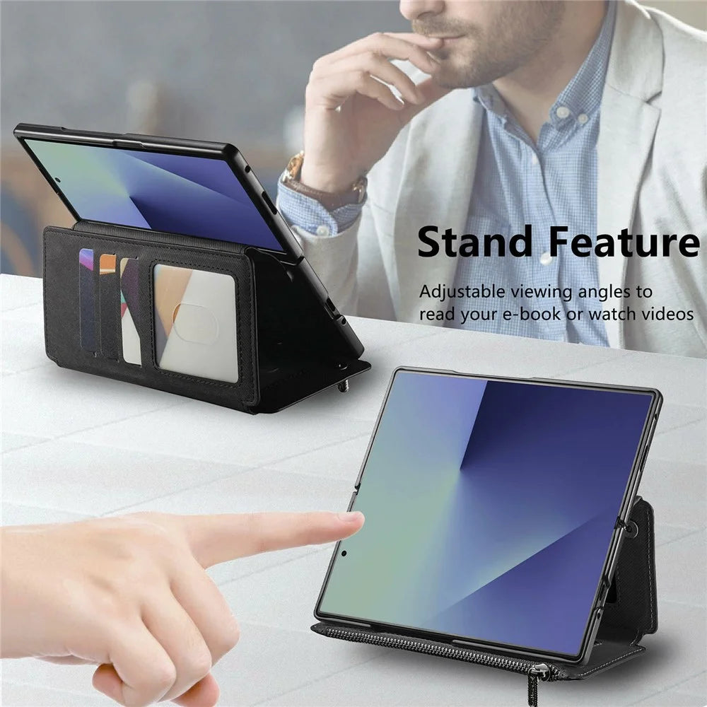 For Samsung Galaxy Z Fold8 Ultra Magnetic Case Detachable Wallet Stand Cloth Texture Leather + PC + TPU Phone Cover - Black - 6