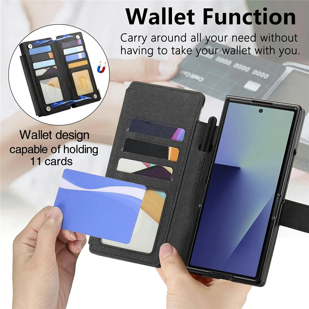 For Samsung Galaxy Z Fold8 Ultra Magnetic Case Detachable Wallet Stand Cloth Texture Leather + PC + TPU Phone Cover - Black - 7