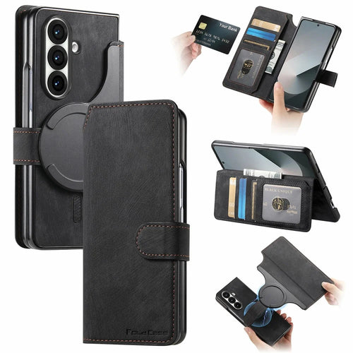 For Samsung Galaxy Z Fold7 5G Magnetic Case Detachable Wallet Leather RFID Blocking Foldable Phone Cover - Black - 1