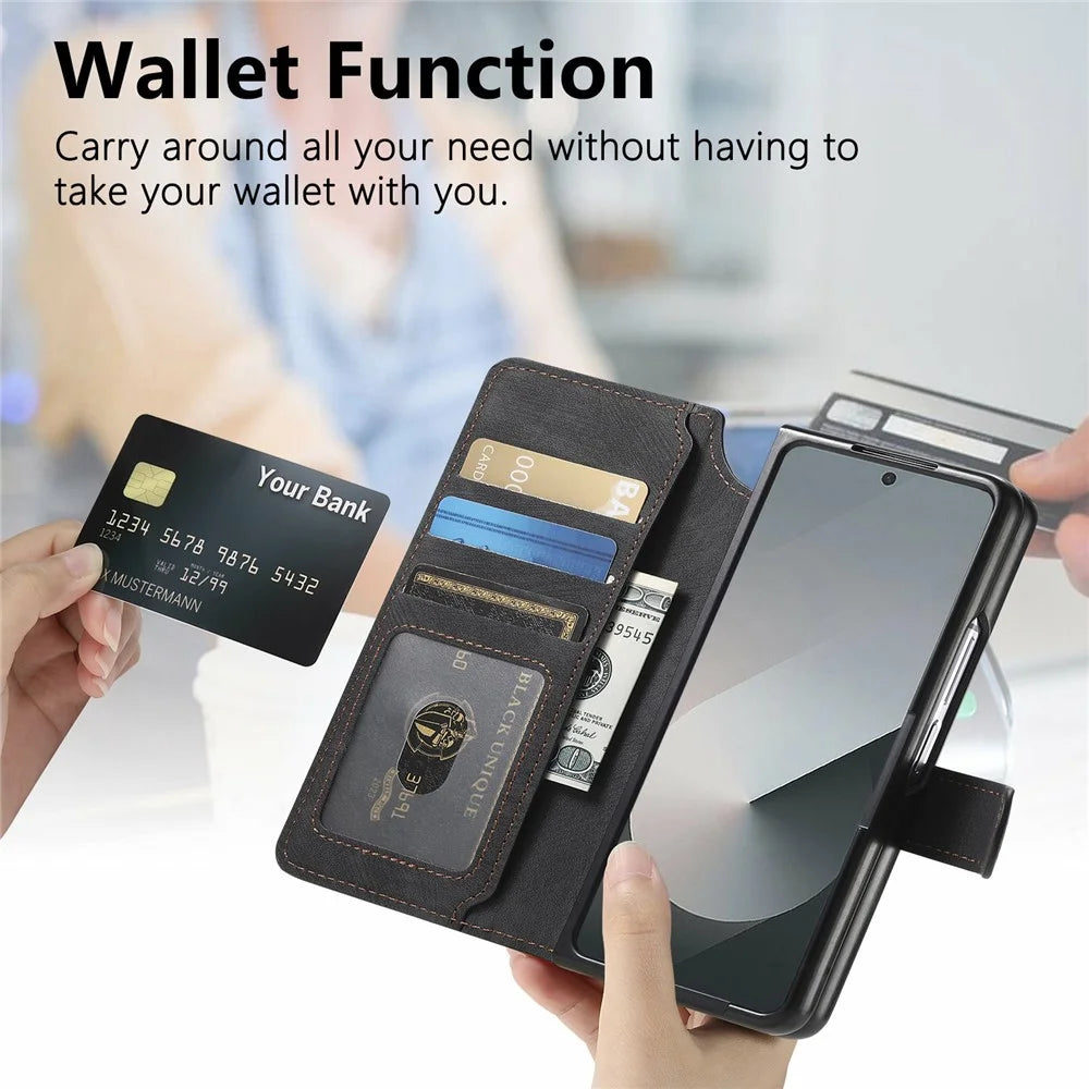For Samsung Galaxy Z Fold7 5G Magnetic Case Detachable Wallet Leather RFID Blocking Foldable Phone Cover - Black - 6