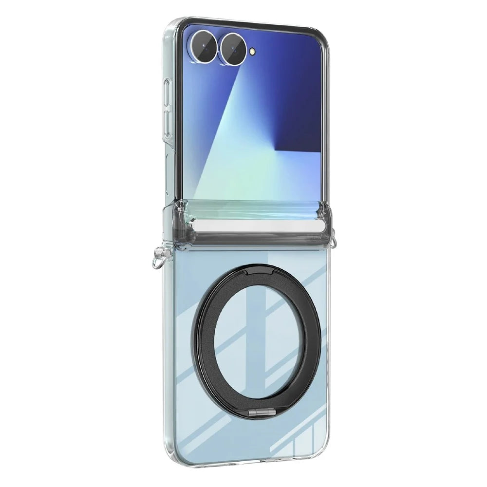For Samsung Galaxy Z Flip8 Magnetic Case Rotating Kickstand Hinge Protection Clear PC Phone Cover - Black - 1