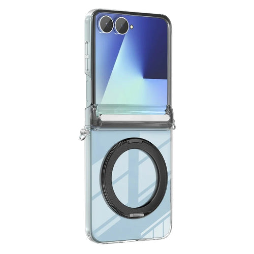 For Samsung Galaxy Z Flip8 Magnetic Case Rotating Kickstand Hinge Protection Clear PC Phone Cover - Black - 1