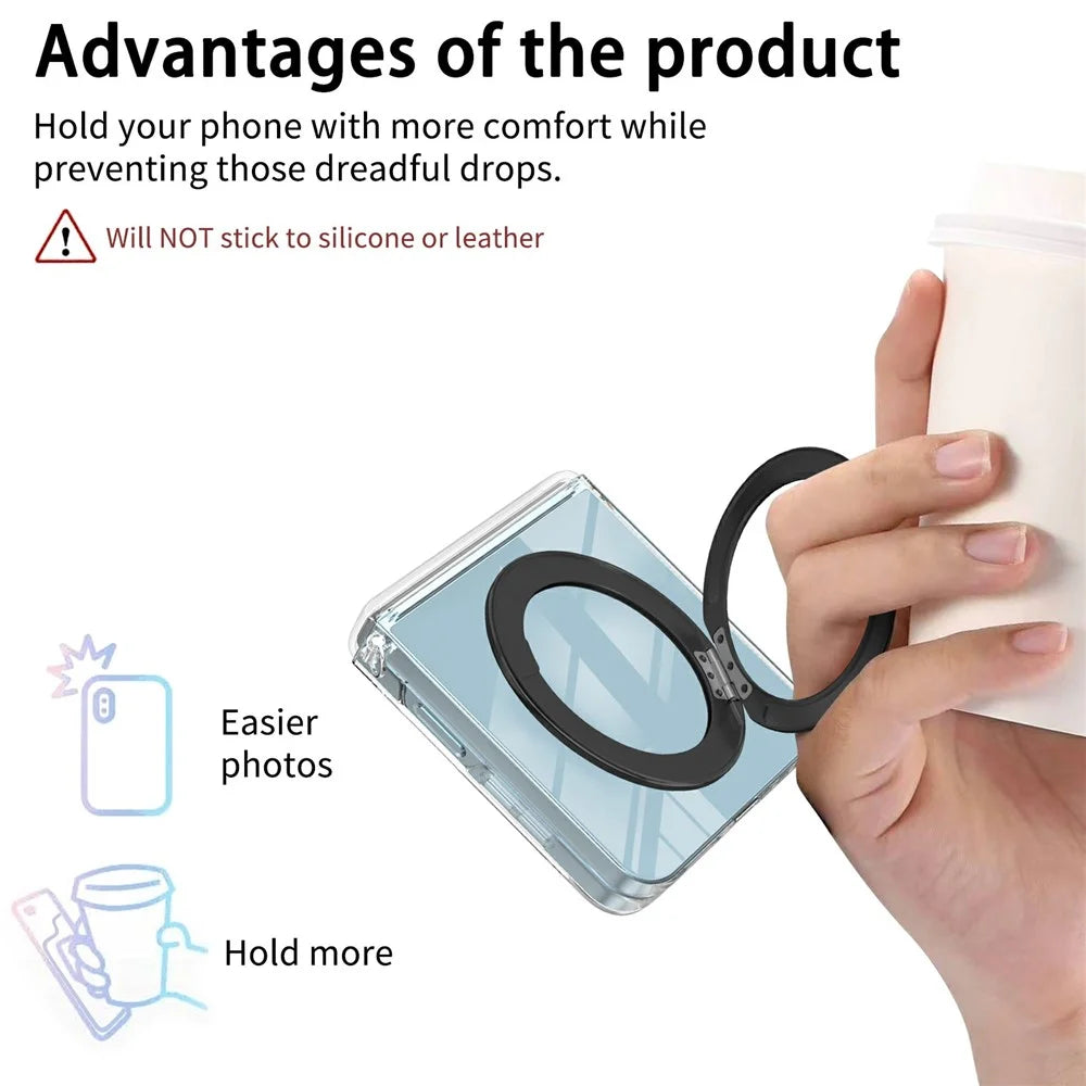 For Samsung Galaxy Z Flip8 Magnetic Case Rotating Kickstand Hinge Protection Clear PC Phone Cover - Black - 4