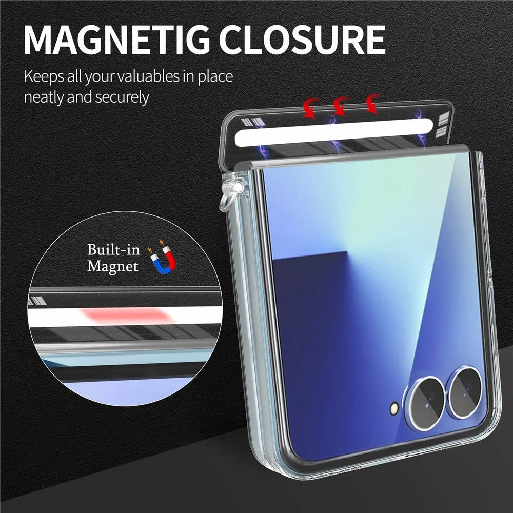 For Samsung Galaxy Z Flip8 Magnetic Case Rotating Kickstand Hinge Protection Clear PC Phone Cover - Black - 6